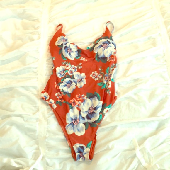 orange floral swimsuit